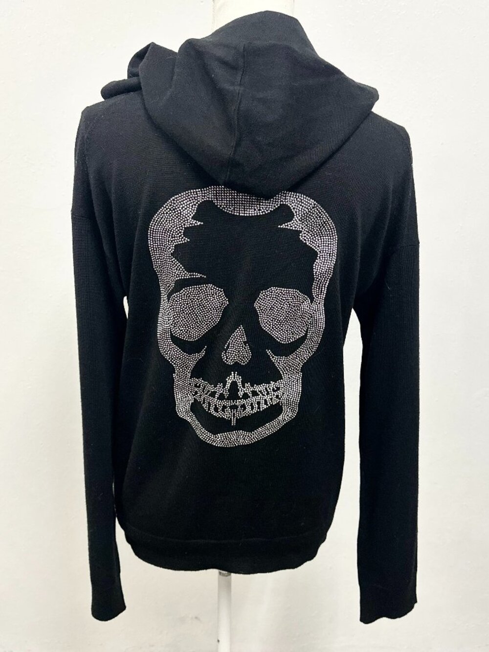 Zadig And Voltaire Merino Wool Rhinestone Skull Zip Up Hoodie Size Large